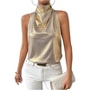 image:imageRoseSeek Womens Metallic Mock Neck Halter Tank Top Sleeveless Party Going Out Tops Summer Elegant OutfitsGold