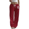 image:imageRoseSeek Womens Number Embroidery Sweatpants Wide Leg Pants Athletic Pants Casual Sports TrousersBurgundy