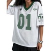 image:imageRoseSeek Womens Number Print Mesh Oversized Jersey Shirts Striped Trim Half Sleeve Baggy Camo Graphic TeesDark Green