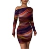 image:imageRoseSeek Womens Off Shoulder Ombre Tie Dye Bodycon Dress Long Sleeve Slim Fit Pencil Mini DressesOrange