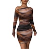image:imageRoseSeek Womens Off Shoulder Ombre Tie Dye Bodycon Dress Long Sleeve Slim Fit Pencil Mini DressesRust Brown