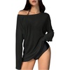 image:imageRoseSeek Womens Off Shoulder Swimsuit Sheer Mesh Coverup See Through Long Sleeve Bathing Suit Cover Up BeachwearBlack