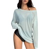 image:imageRoseSeek Womens Off Shoulder Swimsuit Sheer Mesh Coverup See Through Long Sleeve Bathing Suit Cover Up BeachwearMint Green