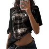 image:imageRoseSeek Womens Off The Shoulder Tops Short Sleeve Lip Graphic Tees Retro Y2K Summer T ShirtsBlack