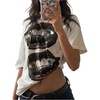 image:imageRoseSeek Womens Off The Shoulder Tops Short Sleeve Lip Graphic Tees Retro Y2K Summer T ShirtsWhite