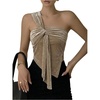 image:imageRoseSeek Womens One Shoulder Twist Front Tank Top Sleeveless Fitted Ruched Going Out Tops Date Night OutfitLight Khaki