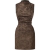image:imageRoseSeek Womens PU Leather Ruched Bodycon Dresses Mock Neck Sleeveless Zipper Mini Tank DressBrown