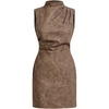 image:imageRoseSeek Womens PU Leather Ruched Bodycon Dresses Mock Neck Sleeveless Zipper Mini Tank DressMocha Brown