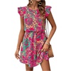 image:imageRoseSeek Womens Paisley Floral Ruffle Cap Sleeve Boho Dress Crew Neck Tie Back Vacation Summer DressesPink