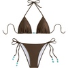 image:imageRoseSeek Womens Pearl Beaded Cheeky Micro Bikini Sets High Cut Triangle String Thong SwimsuitsBrown