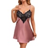 image:imageRoseSeek Womens Plus Size Floral Lace Sheer Satin Nightgown Spaghetti Strap Night Dress ChemiseBrown