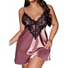 image:imageRoseSeek Womens Plus Size Floral Lace Sheer Satin Nightgown Spaghetti Strap Night Dress ChemisePink Brown