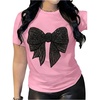 image:imageRoseSeek Womens Rhinestone Sequin Bowknot Graphic Tees Short Sleeve Crewneck Summer Tops Going Out T ShirtBright Pink