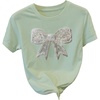 image:imageRoseSeek Womens Rhinestone Sequin Bowknot Graphic Tees Short Sleeve Crewneck Summer Tops Going Out T ShirtMint Green