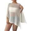 image:imageRoseSeek Womens See Through Knit Poncho Shawl 34 Sleeve Split Asymmetrical Shrug Sweater Cover UpApricot