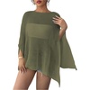 image:imageRoseSeek Womens See Through Knit Poncho Shawl 34 Sleeve Split Asymmetrical Shrug Sweater Cover UpArmy Green