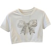 image:imageRoseSeek Womens Sequin Pearl Bow T Shirts Crop Tops Crew Neck Short Sleeve Tees Summer OutfitsWhite