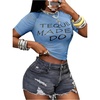 image:imageRoseSeek Womens Sheer Mesh Letter Graphic Tees Short Sleeve Crew Neck Y2K Vintage Summer Going Out Crop TopsRoyal Blue