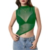image:imageRoseSeek Womens Sheer Mesh Mock Neck Crop Tank Tops Sleeveless Asymmetrical Hem Summer Going Out Tops ClubwearGreen