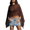 image:imageRoseSeek Womens Sheer Poncho Top Lightweight Shrug Bolero Asymmetrical Mesh Beach Cover Ups BeachwearBrown