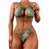 image:imageRoseSeek Womens Snakeskin Graphic Halter Bikini Set 2 Piece Cut Out High Cut Thong Swimsuits BeachwearGreen