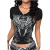 image:imageRoseSeek Womens Sparkly Rhinestone Y2K Gothic Graphic V Neck Slim Fit Tee Grunge Vintage Crop Tops TrendyBlack
