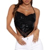image:imageRoseSeek Womens Sparkly Sequin Draped Halter Crop Tops Backless Y2K Rave Night Out Party ShirtsBlack