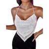 image:imageRoseSeek Womens Sparkly Sequin Draped Halter Crop Tops Backless Y2K Rave Night Out Party ShirtsWhite