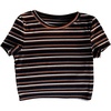 image:imageRoseSeek Womens Striped Colorblock T Shirt Short Sleeve Crew Neck Ribbed Knit Crop TopsBlack