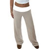 image:imageRoseSeek Womens Striped Foldover Pants Ribbed Knit Wide Leg Pants Elastic High Waisted Casual Lounge TrousersBrown and White