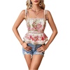 image:imageRoseSeek Womens Summer Floral Going Out Peplum Top Sleeveless Spaghetti Strap Cami TopsPink and White