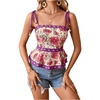 image:imageRoseSeek Womens Summer Floral Going Out Peplum Top Sleeveless Spaghetti Strap Cami TopsRed Violet