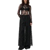 image:imageRoseSeek Womens Summer Goth Floral Lace Sheer Dress Elegant Ruffle Long Sleeve Mock Neck Maxi DressesBlack