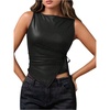 image:imageRoseSeek Womens Tie Side Asymmetrical Hem PU Leather Top Boat Neck Sleeveless Tank Tops Elegant TopsBlack