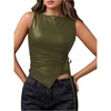 image:imageRoseSeek Womens Tie Side Asymmetrical Hem PU Leather Top Boat Neck Sleeveless Tank Tops Elegant TopsDark Green