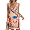 image:imageRoseSeek Womens Tropical Print Cami Dress Sleeveless Wrap V Neck Tie Knot Boho Short DressesApricot