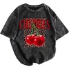 image:imageRoseSeek Womens Washed T Shirt Short Sleeve Leopard Cherry Graphic Tees Casual Summer Tops StreetwearBlack