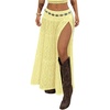 image:imageRoseSeek Womens Western Boho Lace Maxi Skirt Low Rise High Slit Flowy Country Cowgirl Skirts Trendy OutfitsLight Yellow