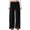 image:imageRoseSeek Womens Wide Leg Ribbed Knit Pants Drawstring Waist Low Rise Casual Long TrousersSolid Black