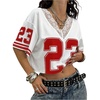 image:imageRoseSeek Womens Y2K Lace Mesh Jersey Shirts V Neck Short Sleeve Off The Shoulder Tops Crop Graphic TeesSolid White