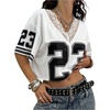 image:imageRoseSeek Womens Y2K Lace Mesh Jersey Shirts V Neck Short Sleeve Off The Shoulder Tops Crop Graphic TeesWhite