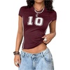 image:imageRoseSeek Womens Y2K Sporty Jersey Shirts V Neck Sleeve Tight Cropped Tees Street Graphic Summer TopBurgundy