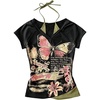 image:imageRoseSeek Womens Y2k Grunge Graphic Tees Short Sleeve 2 in 1 Halter T Shirts Vintage StreetwearBlack