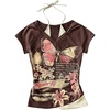 image:imageRoseSeek Womens Y2k Grunge Graphic Tees Short Sleeve 2 in 1 Halter T Shirts Vintage StreetwearBrown
