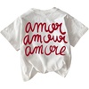 image:imageWomens Graphic Letter Tee Crew Neck Drop Shoulder Trendy Summer T Shirt Short Sleeve Vintage TopWhite Red