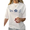 image:imageWomens Graphic Letter Tee Crew Neck Drop Shoulder Trendy Summer T Shirt Short Sleeve Vintage TopWhite and Floral Blue