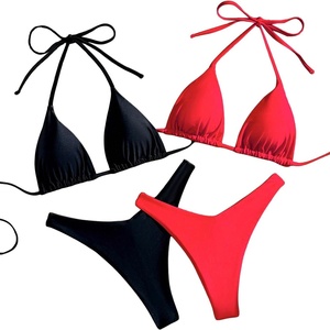 image:imageRoseSeek 2 Pack Leopard Print Bikini Sets Halter Triangle Top Brazilian Bottom Animal Print Swimwear BundleBlack and Red