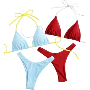 image:imageRoseSeek 2 Pack Leopard Print Bikini Sets Halter Triangle Top Brazilian Bottom Animal Print Swimwear BundleBlue and Red