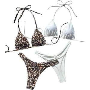 image:imageRoseSeek 2 Pack Leopard Print Bikini Sets Halter Triangle Top Brazilian Bottom Animal Print Swimwear BundleCheetah and White