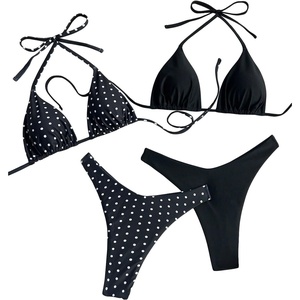 image:imageRoseSeek 2 Pack Leopard Print Bikini Sets Halter Triangle Top Brazilian Bottom Animal Print Swimwear BundleDots and Black